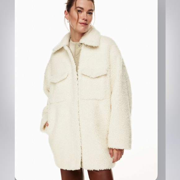 Forever 21 Jackets & Blazers - Womens Cream Faux Shearling Shacket Shirt Jacket